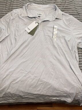 Goodfellow & Co Men’s White Polo with Thin Light Blue Stripes